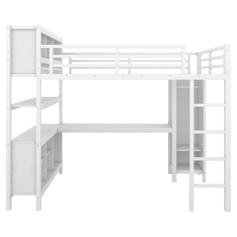Metal Loft Bed with Wardrobe And L-shaped Desk