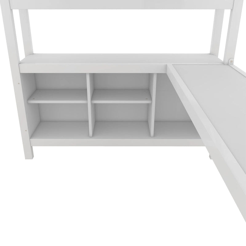 Metal Loft Bed with Wardrobe And L-shaped Desk