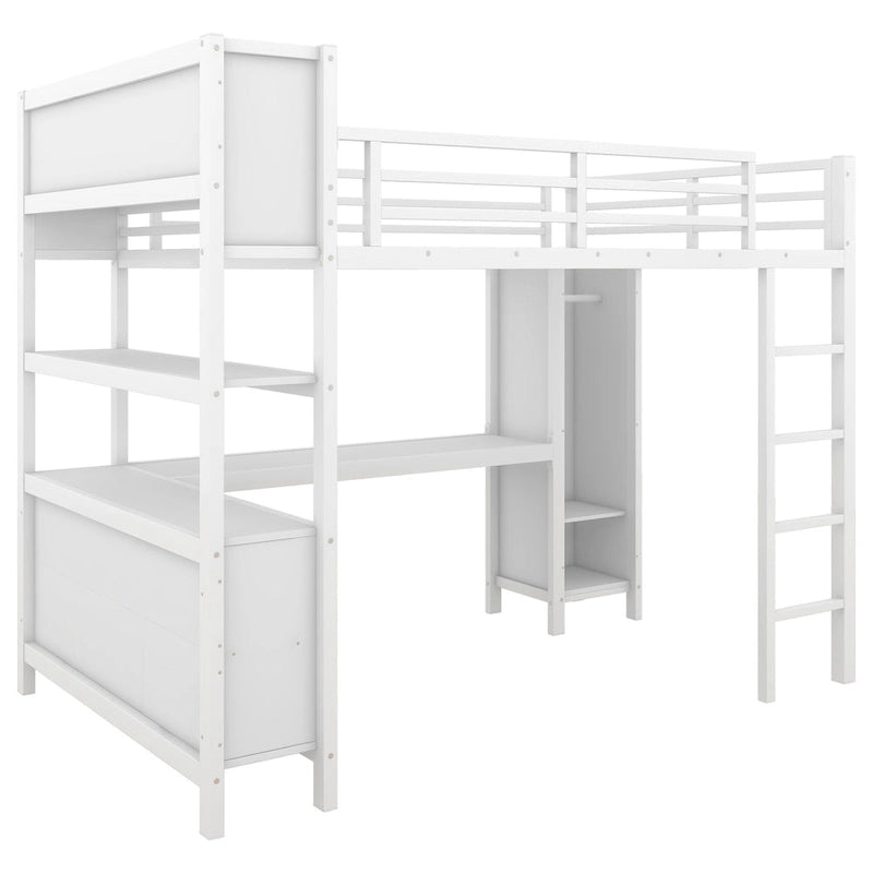 Metal Loft Bed with Wardrobe And L-shaped Desk