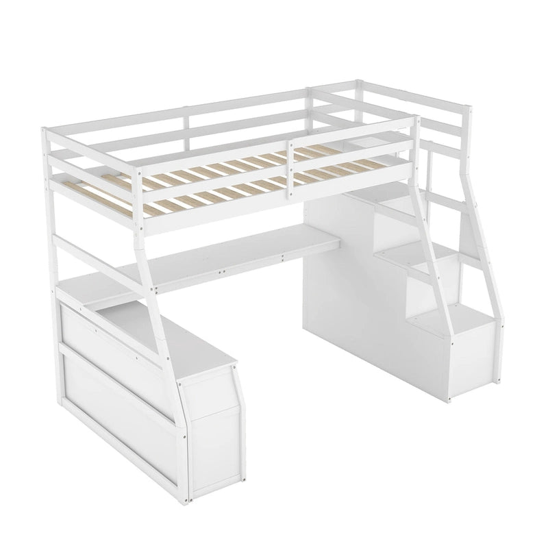 Lit mezzanine 1 place avec 7 tiroirs, 2 étagères et bureau