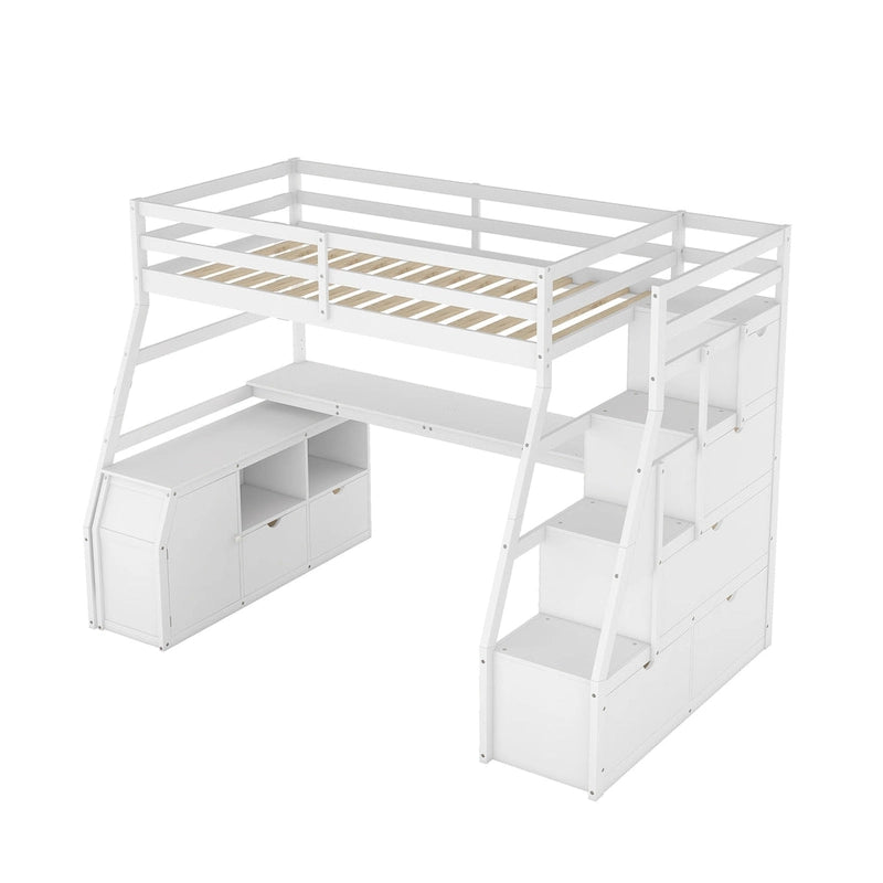 Lit mezzanine 1 place avec 7 tiroirs, 2 étagères et bureau
