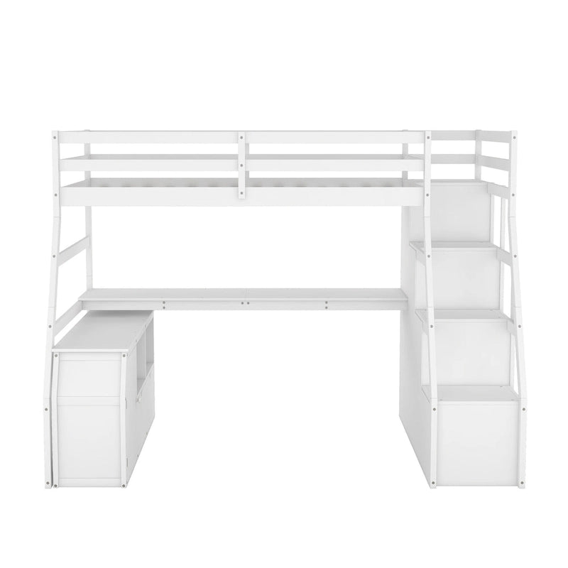 Lit mezzanine 1 place avec 7 tiroirs, 2 étagères et bureau