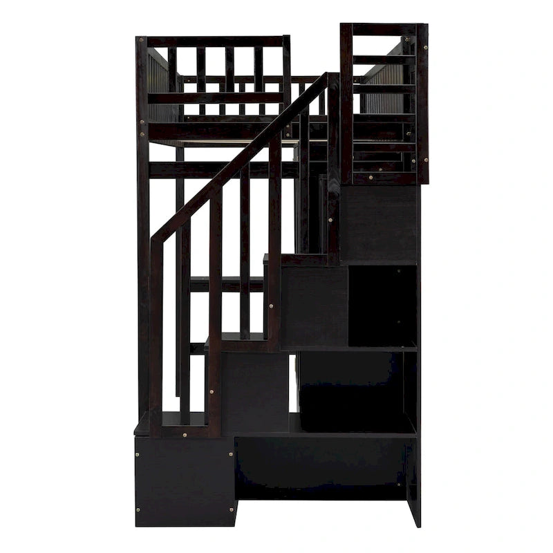 Twin size Loft Bed with Bookshelf,Drawers,Desk,and Wardrobe