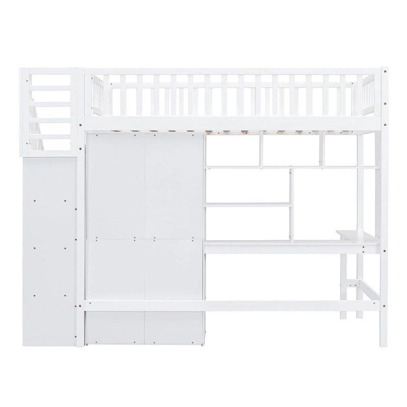 Twin size Loft Bed with Bookshelf,Drawers,Desk,and Wardrobe