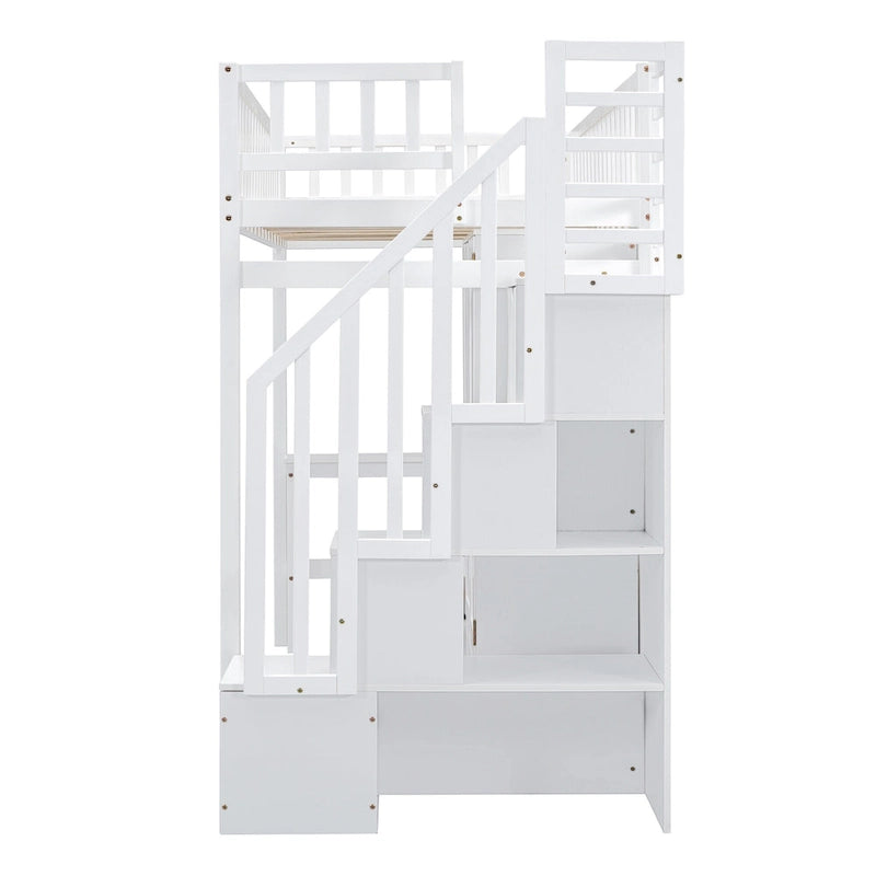 Twin size Loft Bed with Bookshelf,Drawers,Desk,and Wardrobe
