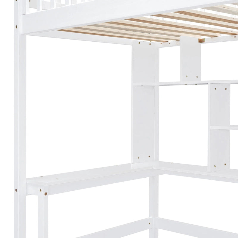 Twin size Loft Bed with Bookshelf,Drawers,Desk,and Wardrobe