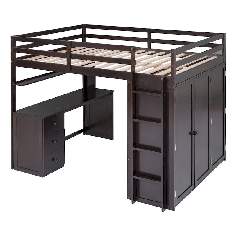 Full size Loft Bed with Drawers,Desk,and Wardrobe