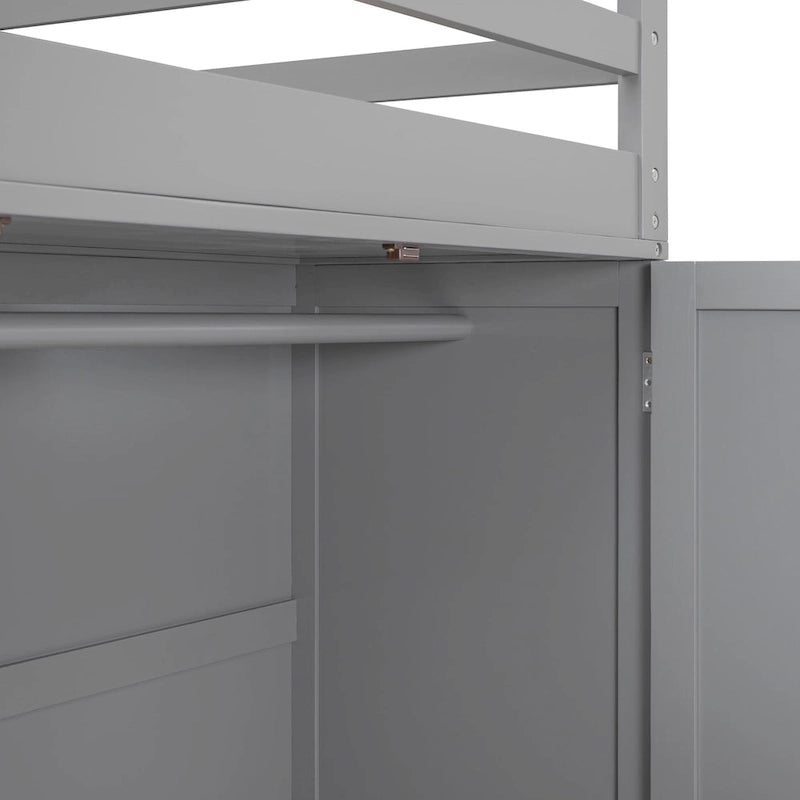 Full size Loft Bed with Drawers,Desk,and Wardrobe