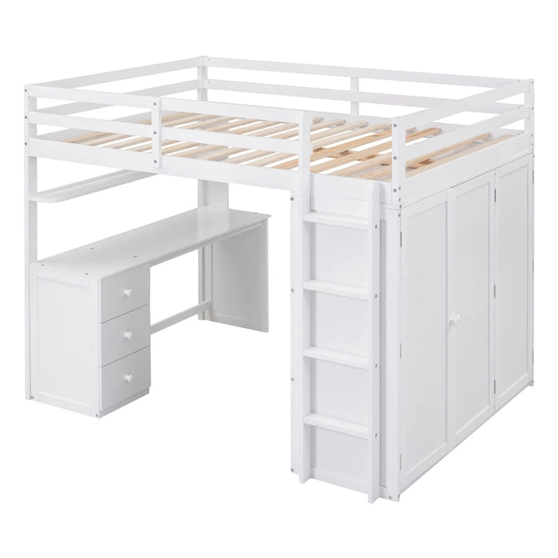 Full size Loft Bed with Drawers,Desk,and Wardrobe