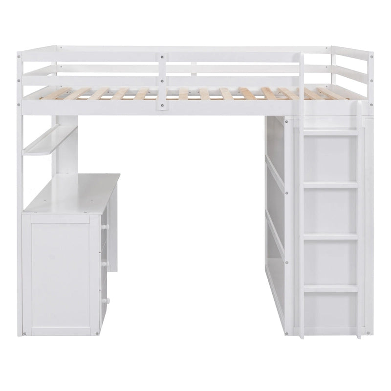Full size Loft Bed with Drawers,Desk,and Wardrobe