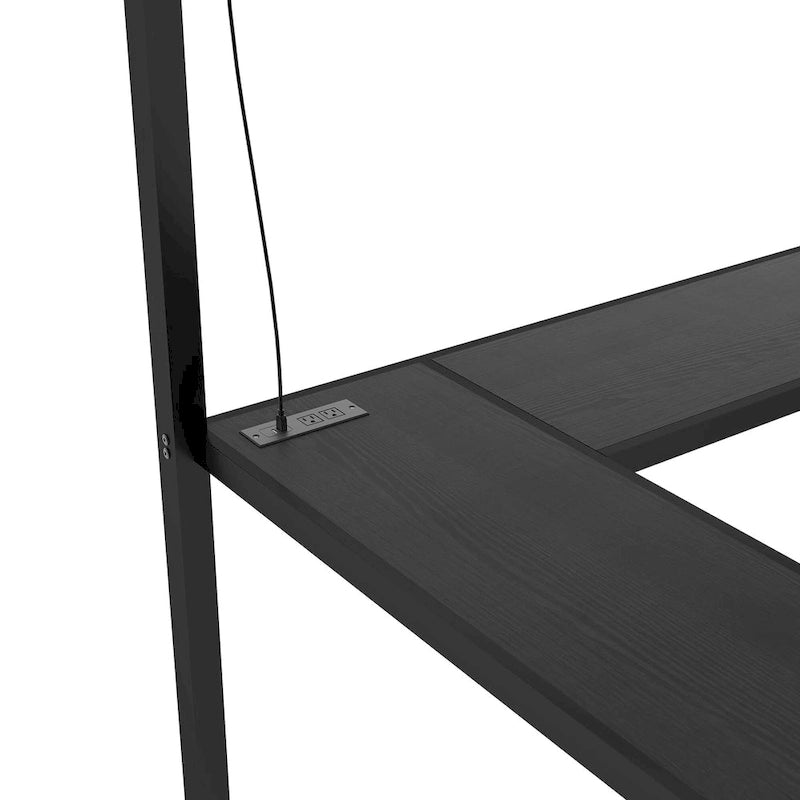 Twin XL Size Metal Loft Bed with L-shaped Desk, USB, and LED for Kids and Teens