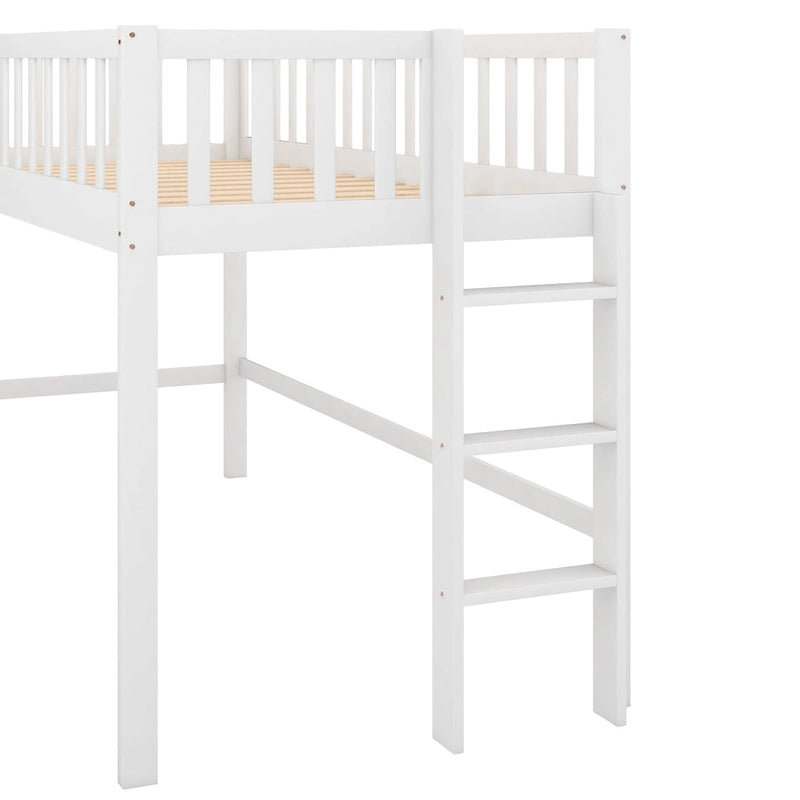 Letto rialzato basso singolo con scala e scivolo