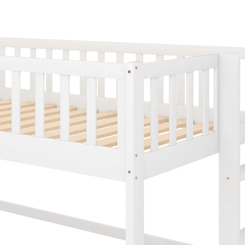 Letto rialzato basso singolo con scala e scivolo
