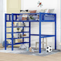 Metal Loft Bed with 4-Tier Shelves and Storage