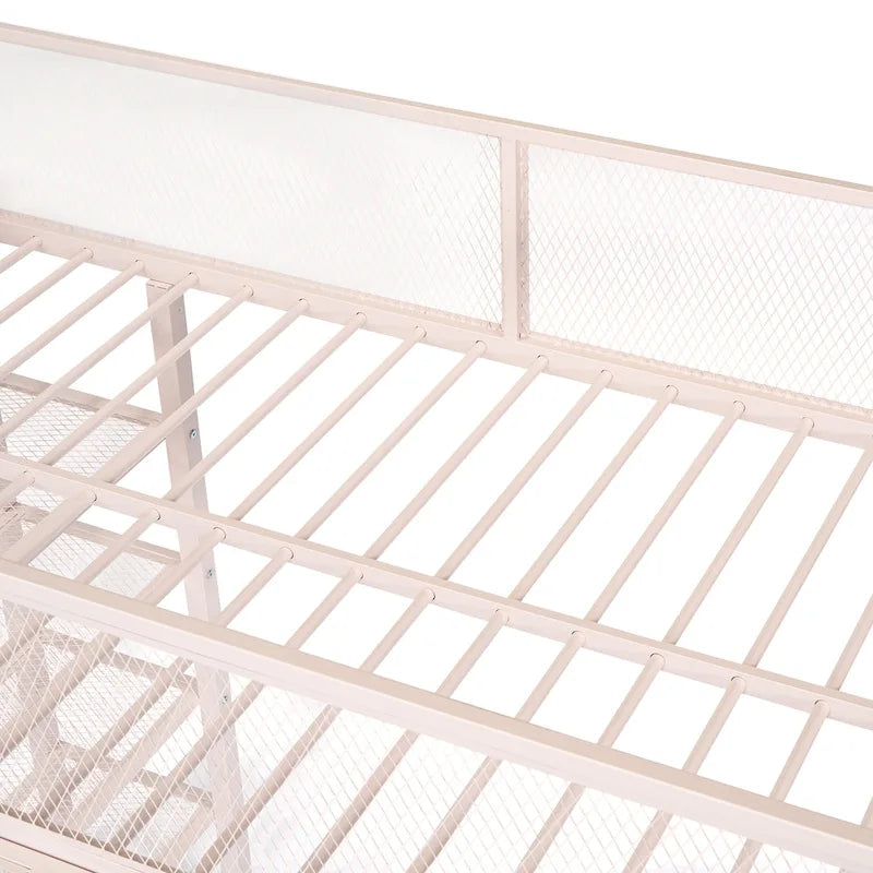 Metal Loft Bed with 4-Tier Shelves and Storage