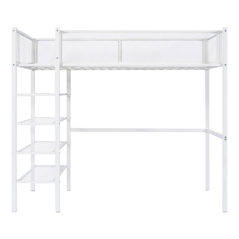 Metal Loft Bed with 4-Tier Shelves and Storage