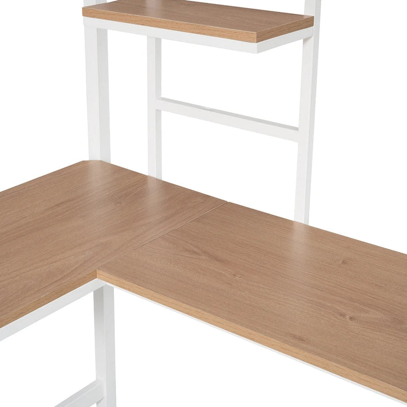 Twin Size Metal Loft Bed with Desk and Shelve