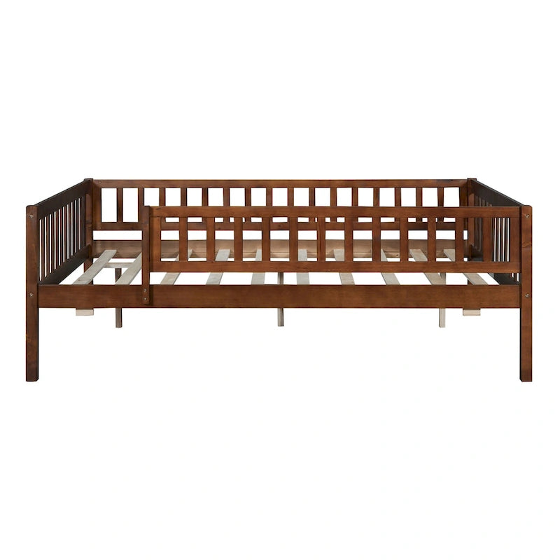 Full Size Wood Daybed with Trundle and Fence Guardrails