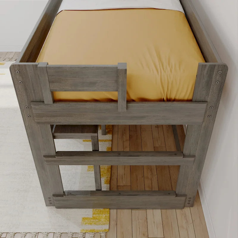 Max and Lily Farmhouse Twin-Size Low Loft with 4-Shelf Bookcase and Desk