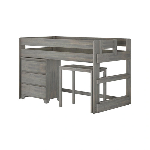 Farmhouse Twin-Size Low Loft Bed with 4-Shelf Bookcase and Desk