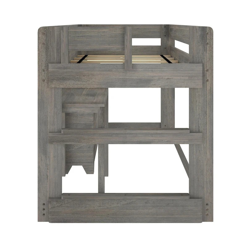 Farmhouse Twin-Size Low Loft Bed with 4-Shelf Bookcase and Desk
