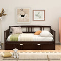 Full Daybed with Twin Size Trundle, Wood Full Size Bed Frame with Rails in Three Sides