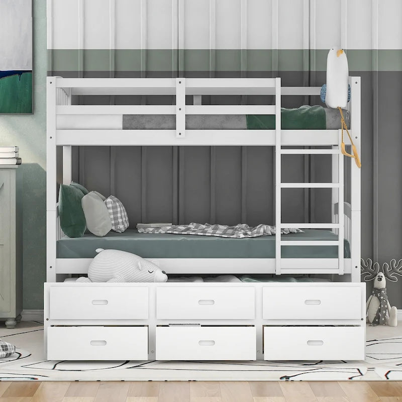 Etagenbett aus Holz mit Ausziehbett und Schubladen