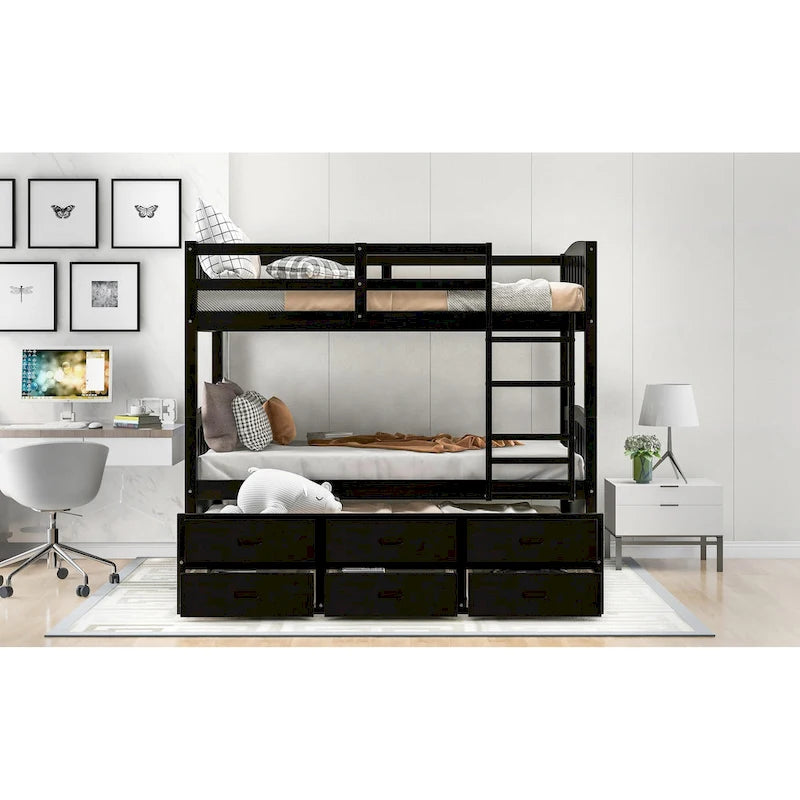 Etagenbett aus Holz mit Ausziehbett und Schubladen