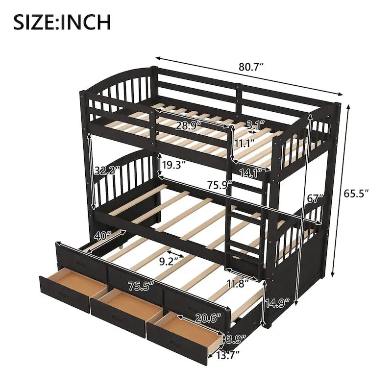 Etagenbett aus Holz mit Ausziehbett und Schubladen