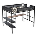 Metal Full Size Loft Bed with Desk & Shelves/ Sturdy Metal Bed Frame/ Noise-free Wood Slats/ Guardrail/ Built-in Desk