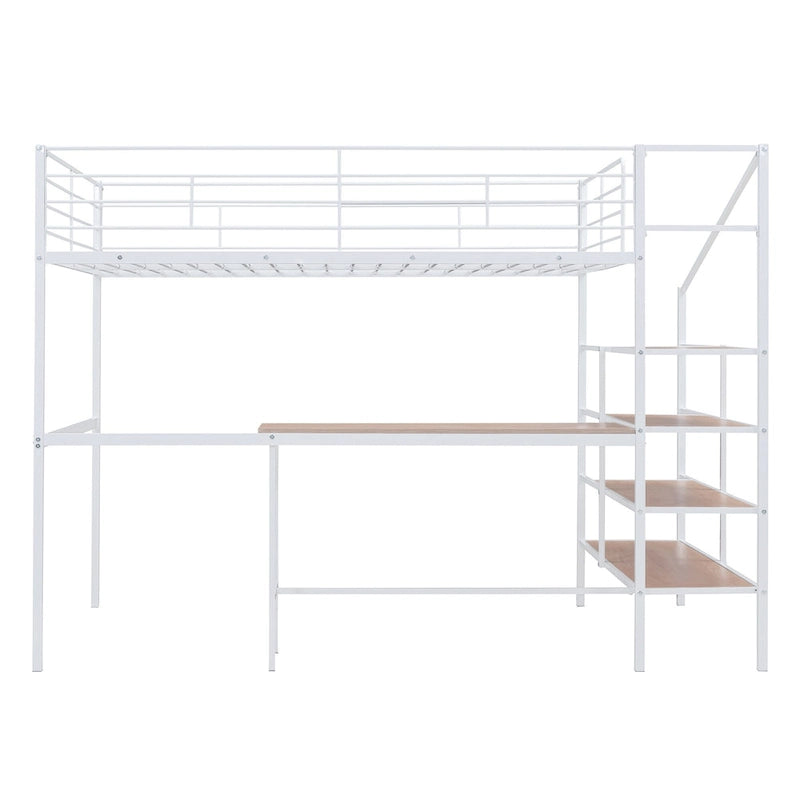 Full Size Metal Loft Bed with Desk and Lateral Storage Ladder, Black