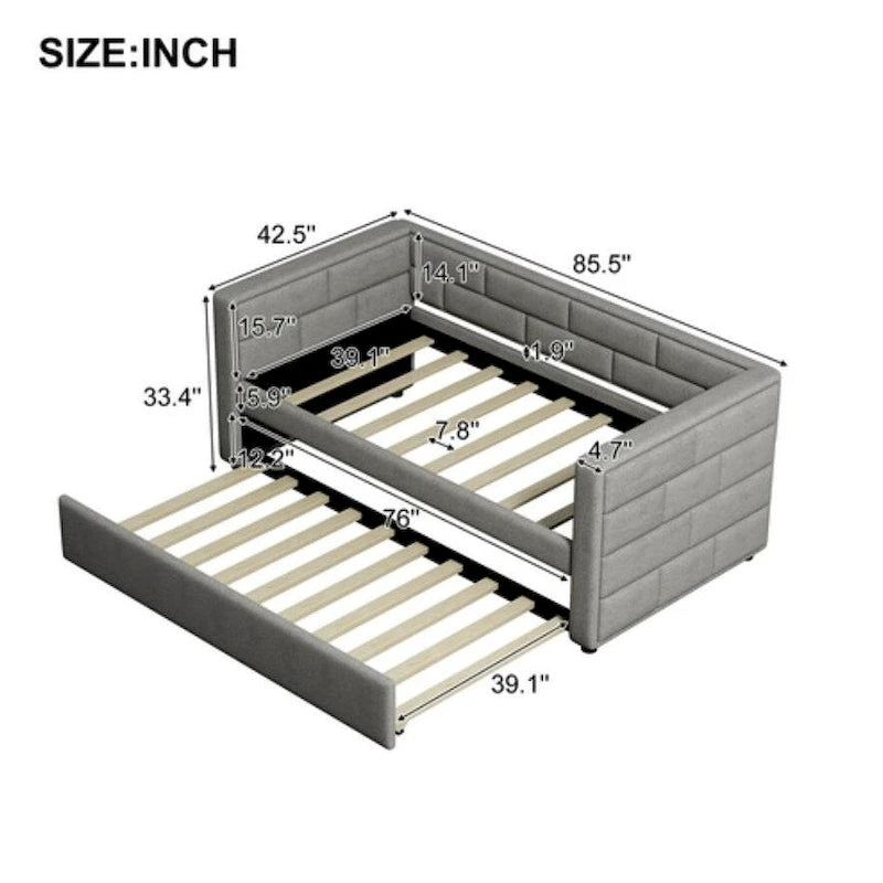 Twin Size Daybed with Trundle in Gray