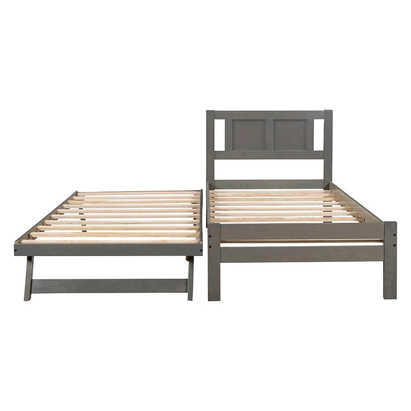 Full Size Platform Bed with Adjustable Trundle