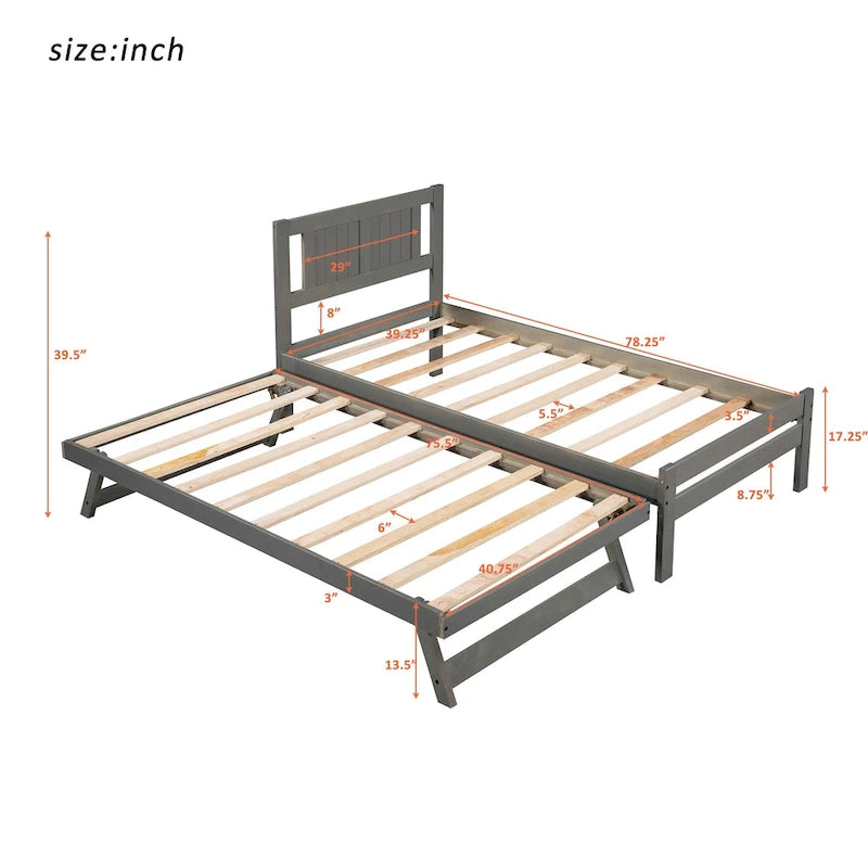 Full Size Platform Bed with Adjustable Trundle
