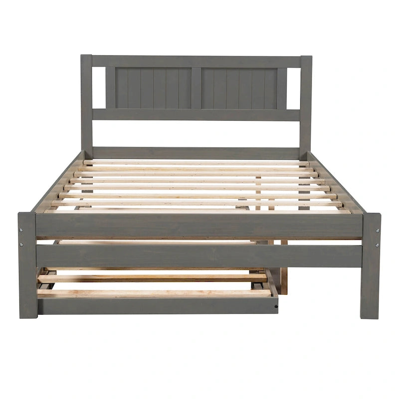Full Size Platform Bed with Adjustable Trundle