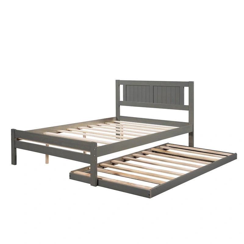 Full Size Platform Bed with Adjustable Trundle