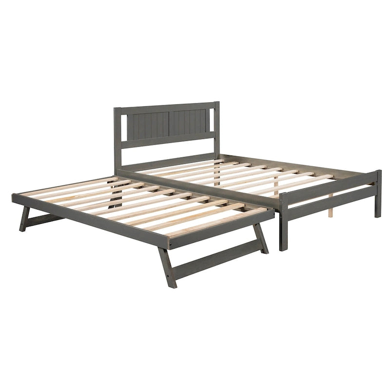 Full Size Platform Bed with Adjustable Trundle