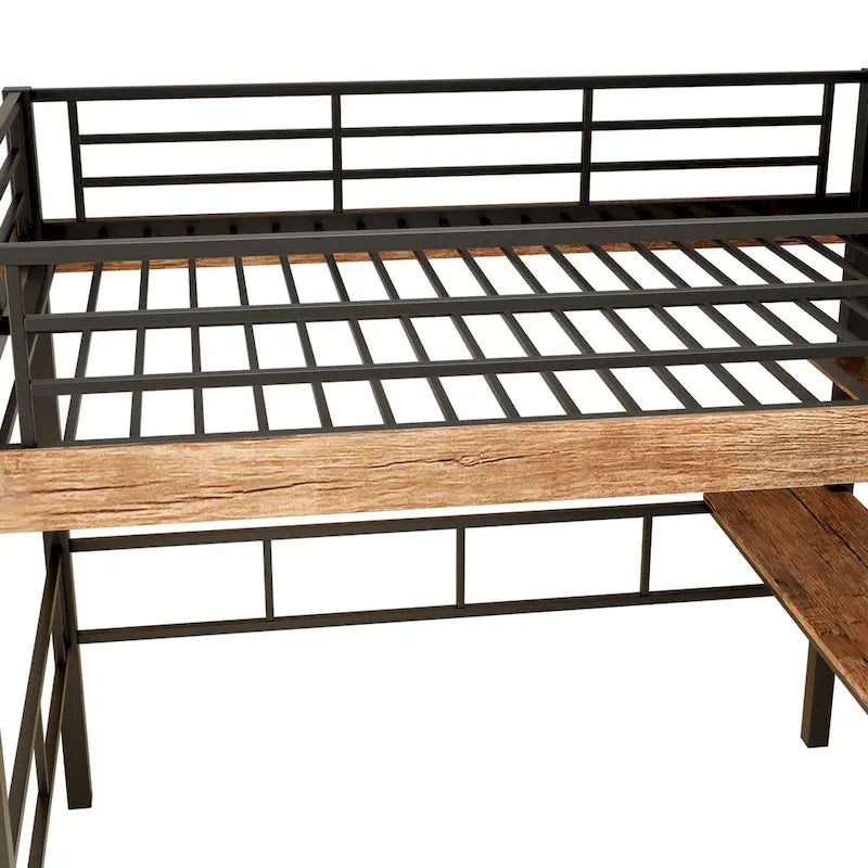 Metal Full Size Loft Bed with Built-in Desk