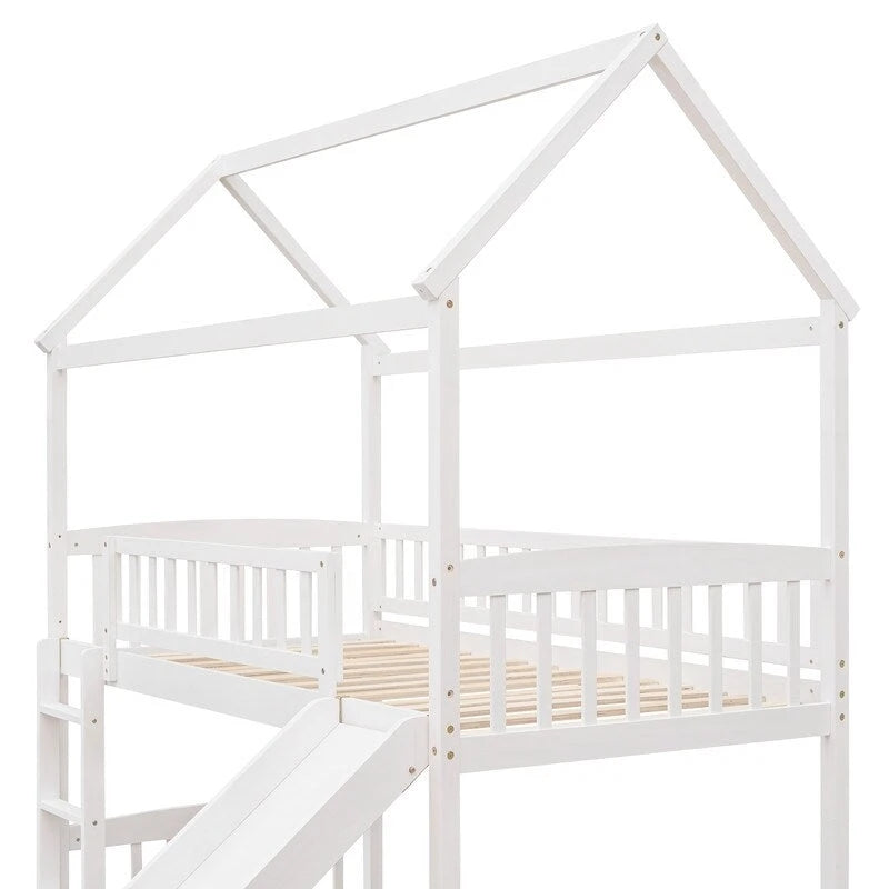 Hochbett aus Holz in Twin-Größe mit Rutsche, Hausbett