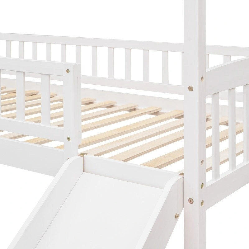 Hochbett aus Holz in Twin-Größe mit Rutsche, Hausbett
