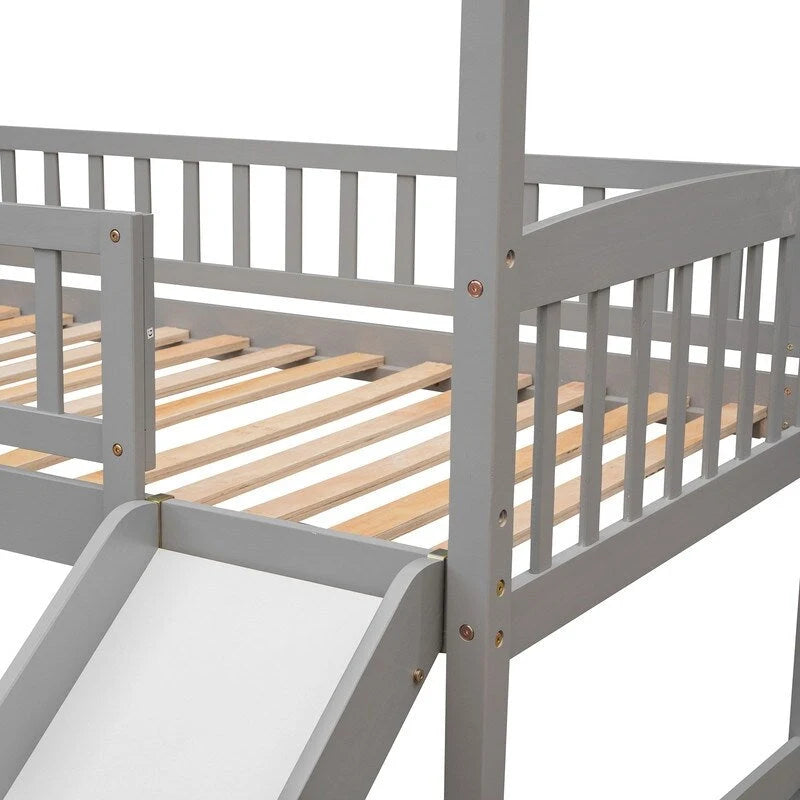 Hochbett aus Holz in Twin-Größe mit Rutsche, Hausbett
