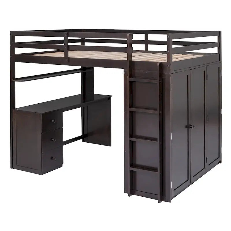 Multi-Functional Twin/Full Size Loft Bed with Drawers, Desk, Wardrobe - Space-Saving Study Area