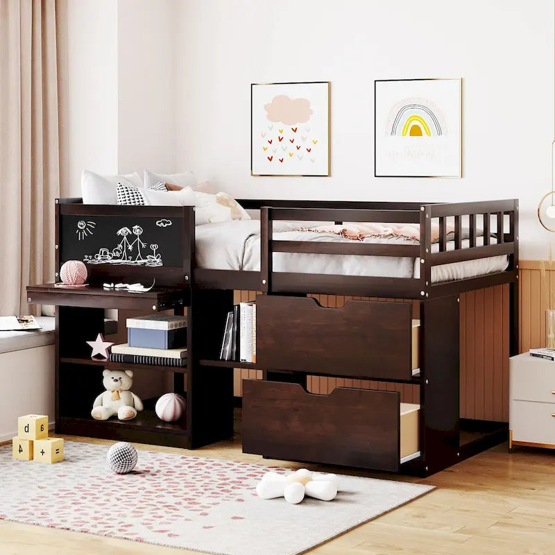 Twin Low Loft Bed with Rolling Desk