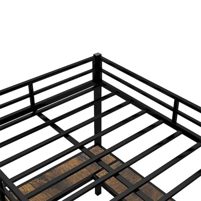 Full Metal Loft Bed with Desk and Shelves, Ladder and Guardrails