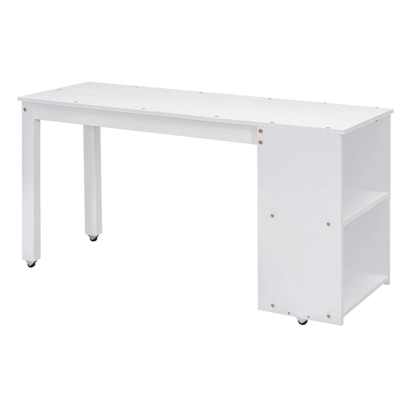 White Full Size Solid Wood Loft Bed with Retractable Desk, Storage Stairs, Storage Drawers, and Shelves
