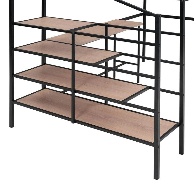 Metal Loft Bed with Desk and Lateral Storage 4-layers Ladder,Full Size