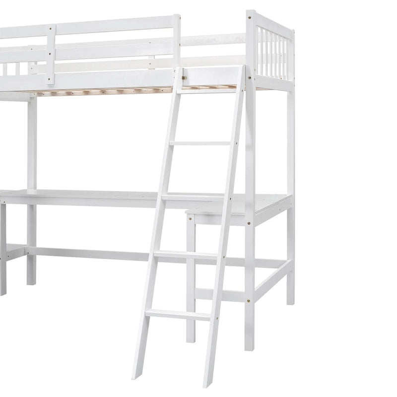 Twin Size L-Shaped Loft Bed with Ladder and 2 Built-in L-Shaped Desks