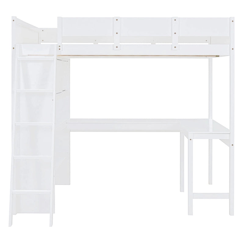 Full Size Loft Bed with Desk and Shelf
