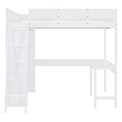 Full Size Loft Bed with Desk and Shelf