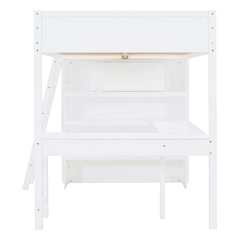 Full Size Loft Bed with Desk and Shelf